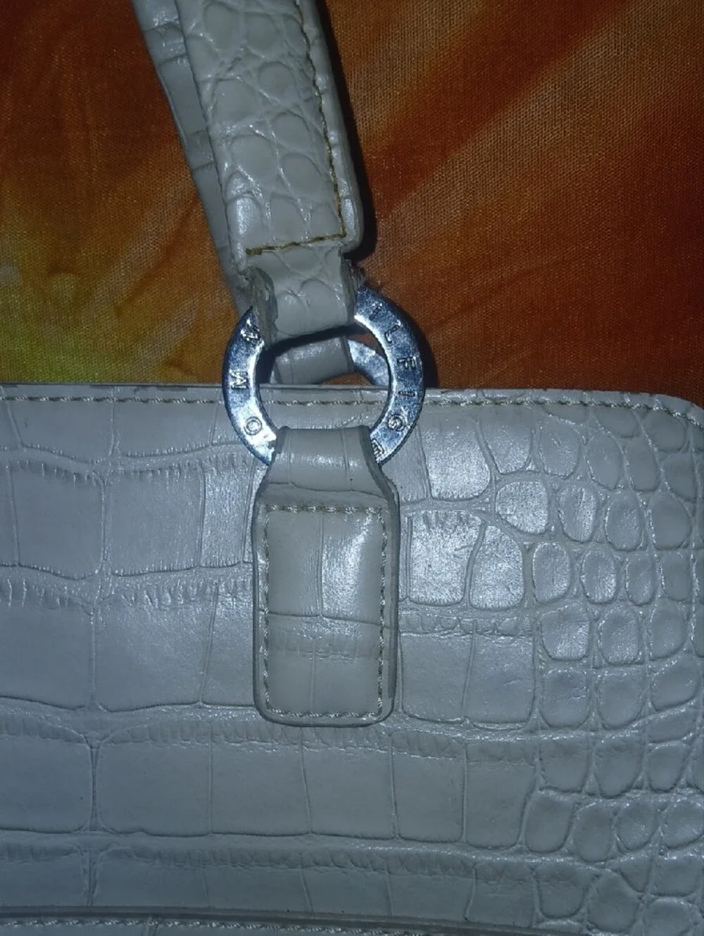 Tommy Hilfiger Y2K Vintage Cream Croc-Embossed Leather Shoulder Bag